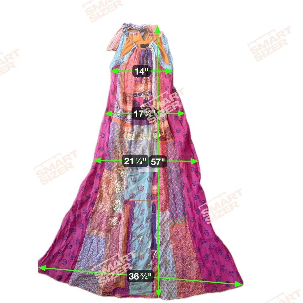 HALE BOB Patchwork Maxi Dress Halter Neck Bohemian Festival Boho Orange Pink - Picture 2 of 5